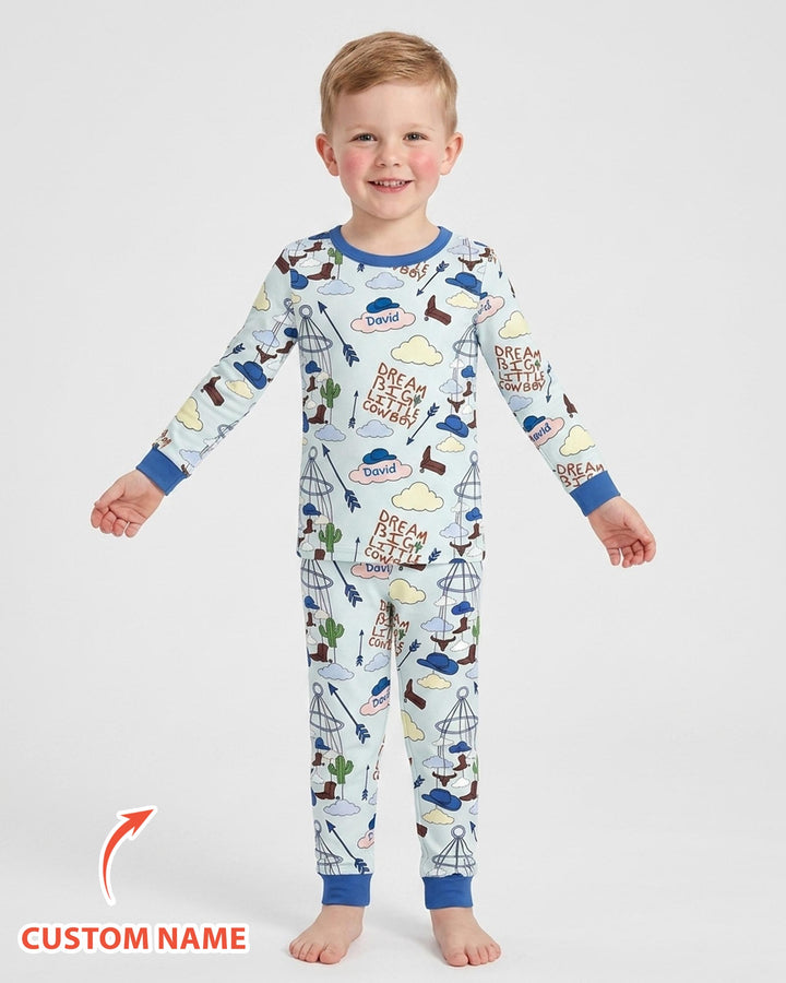 Litlle Cowboy Sis Bro Matching  Bamboo Two Piece Long Sleeve Pajama Set