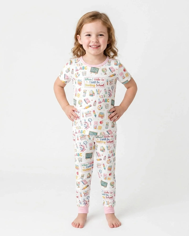 When I Wake Up I Will Be Starting School Bamboo Two Piece Short Sleeve Pajama Set