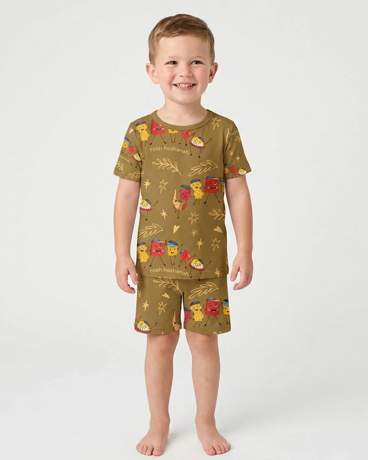 Let's Celebrate Rosh Hashanah Bamboo Two Piece Short Sleeve Shorts Pajama Set