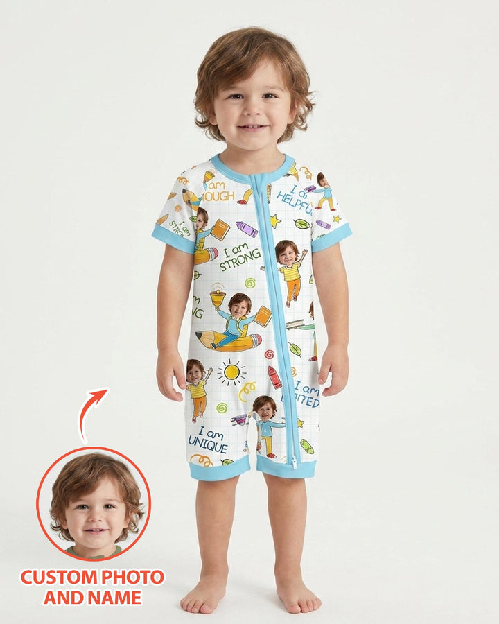 Custom Photo Kid Affirmations I Am Kind Bamboo Shorty Zippy
