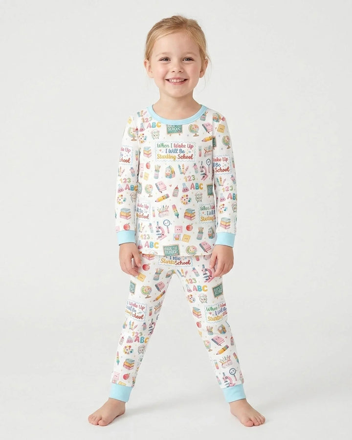 When I Wake Up I Will Be Starting School Bamboo Two Piece Long Sleeve Pajama Set