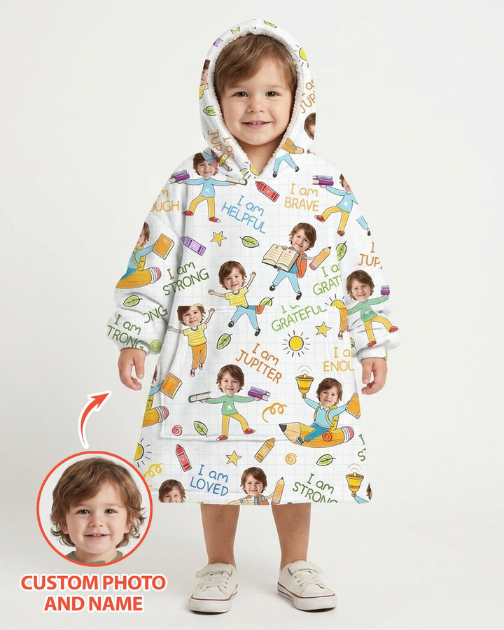 Custom Photo Kid Affirmations I Am Kind Bamboo Blanket Hoodie
