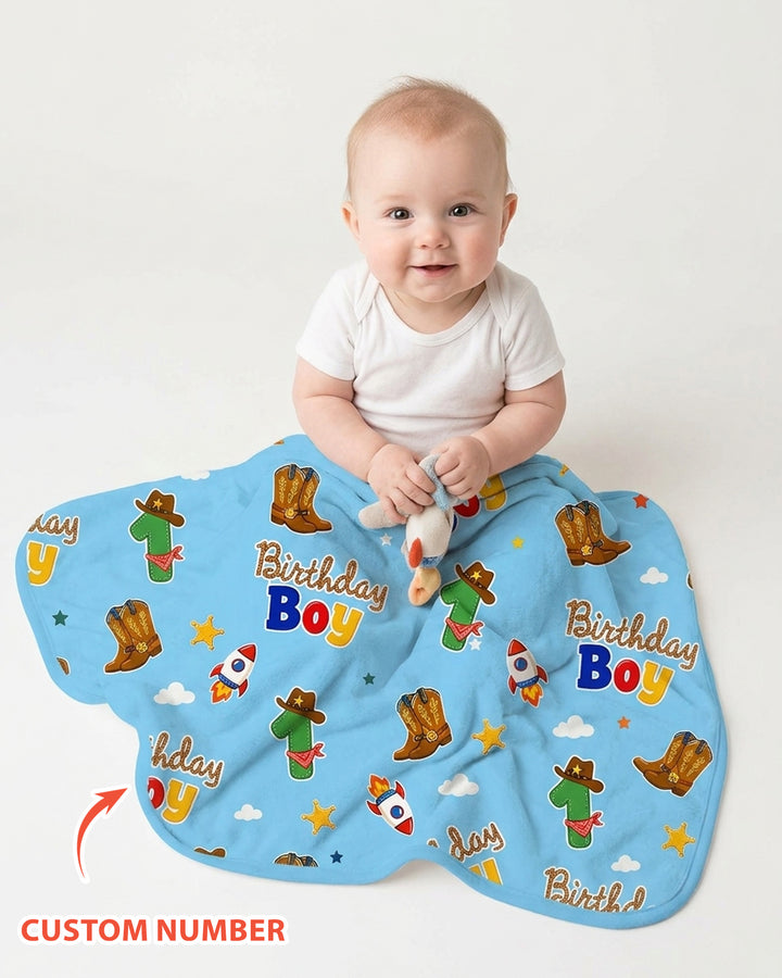 Custom Birthday Western Boy Bamboo Blanket