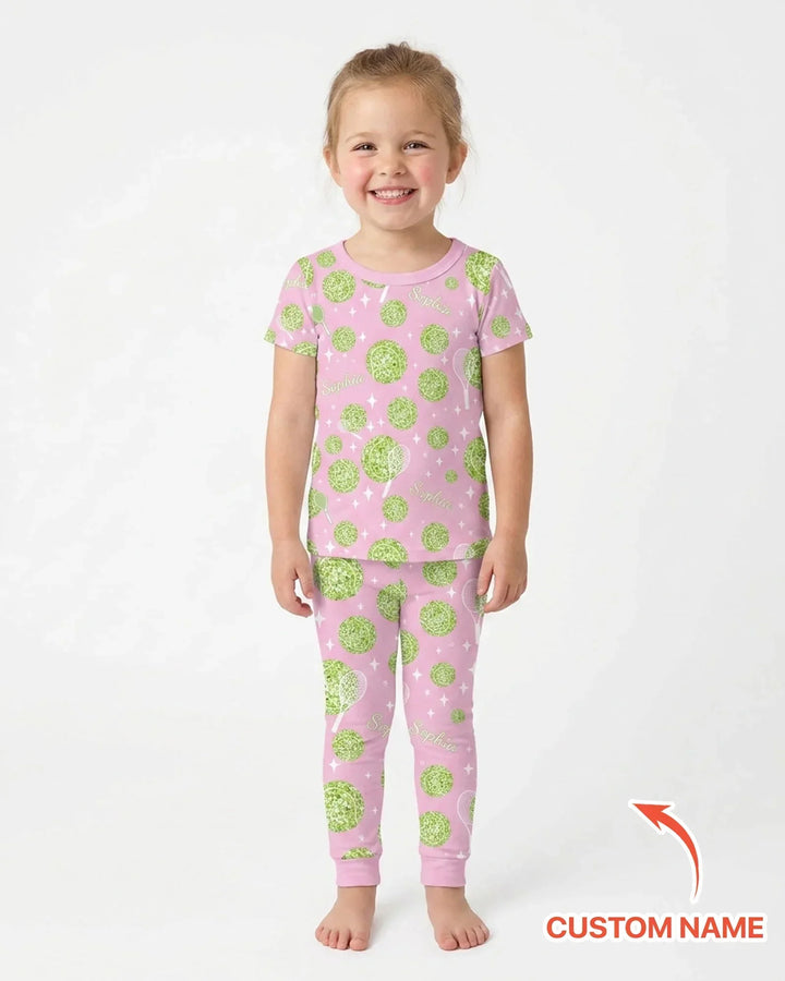 Tennis Disco Girl Party Matching Bamboo Two Piece Short Sleeve Pajama Set