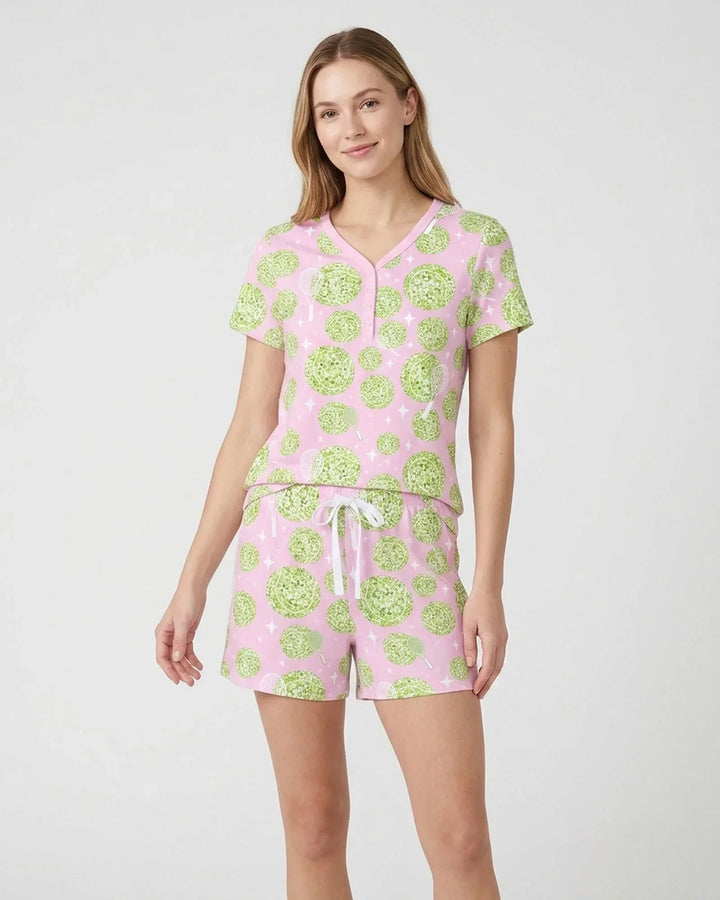 Tennis Disco Girl Party Matching Women Short Sleeve Short Pajama Set