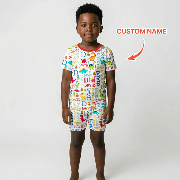 Personalized Fantasy Dinosaur Word Bamboo Two Piece Short Sleeve Shorts Pajama Set