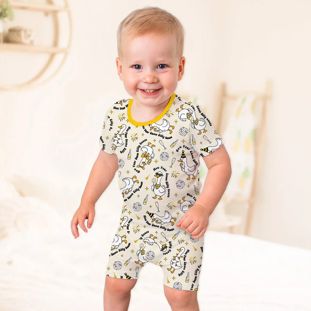 New Year Silly Goose Bamboo Two Piece Short Sleeve Shorts Pajama Set