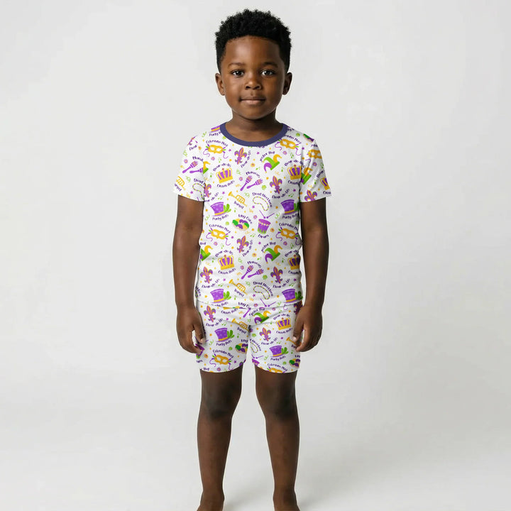 Mardi Gras Family Matching Bamboo Two Piece Short Sleeve Shorts Pajama Set