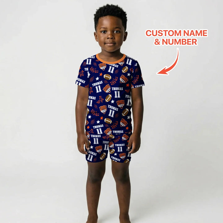 Custom Name Football Good Better Best Bamboo Two Piece Short Sleeve Shorts Pajama Set