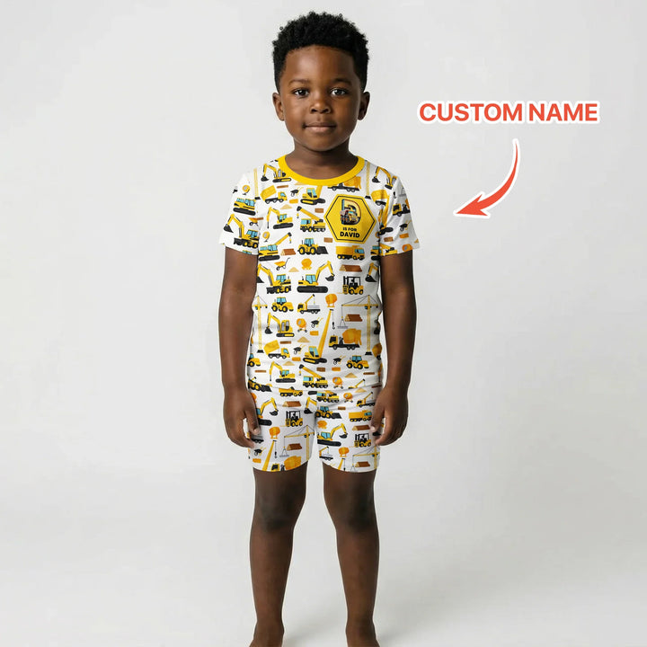 Custom Name Construction Initials Bamboo Two Piece Short Sleeve Shorts Pajama Set