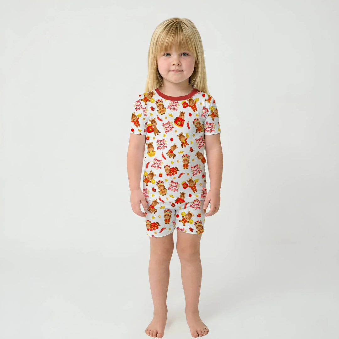 Year of the Horse Bamboo Two Piece Short Sleeve Shorts Pajama Set