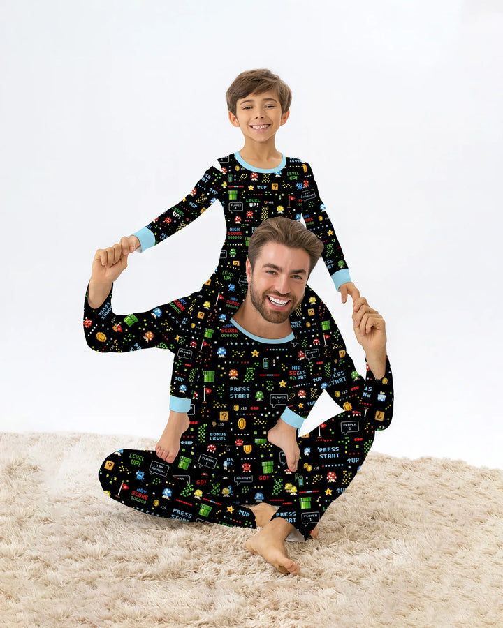 Pixel Game Lover Matching Bamboo Men's Pajama Set