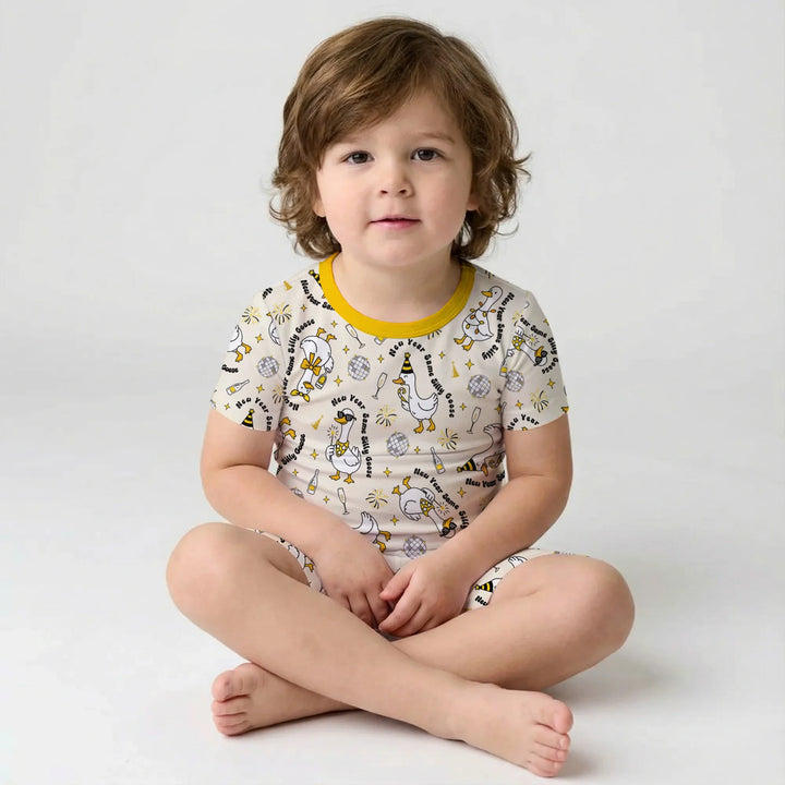 New Year Silly Goose Bamboo Two Piece Short Sleeve Shorts Pajama Set