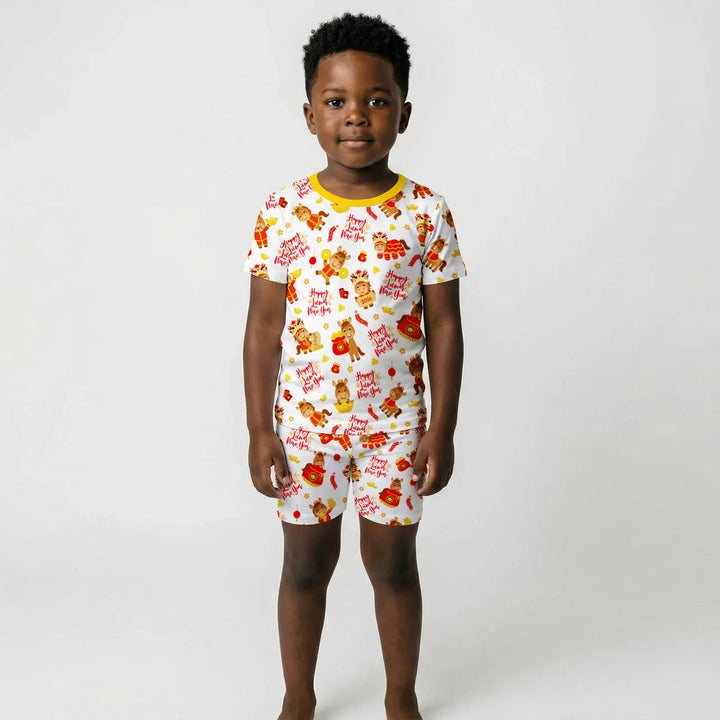 Year of the Horse Bamboo Two Piece Short Sleeve Shorts Pajama Set