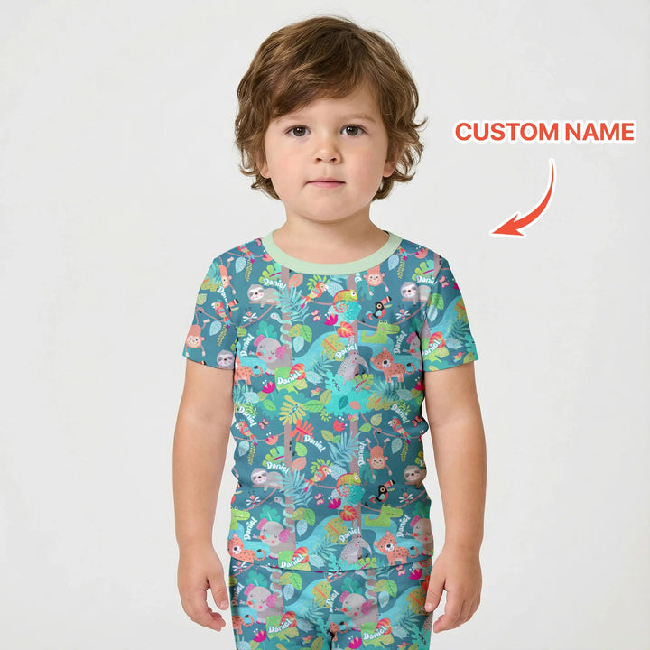 Jungle Buddy Adventure Bamboo Two Piece Short Sleeve Shorts Pajama Set