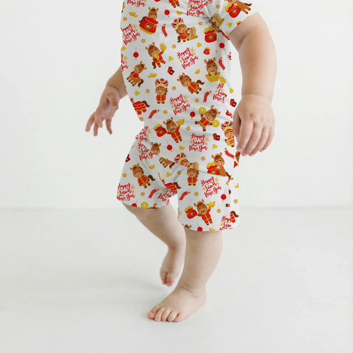 Year of the Horse Bamboo Two Piece Short Sleeve Shorts Pajama Set