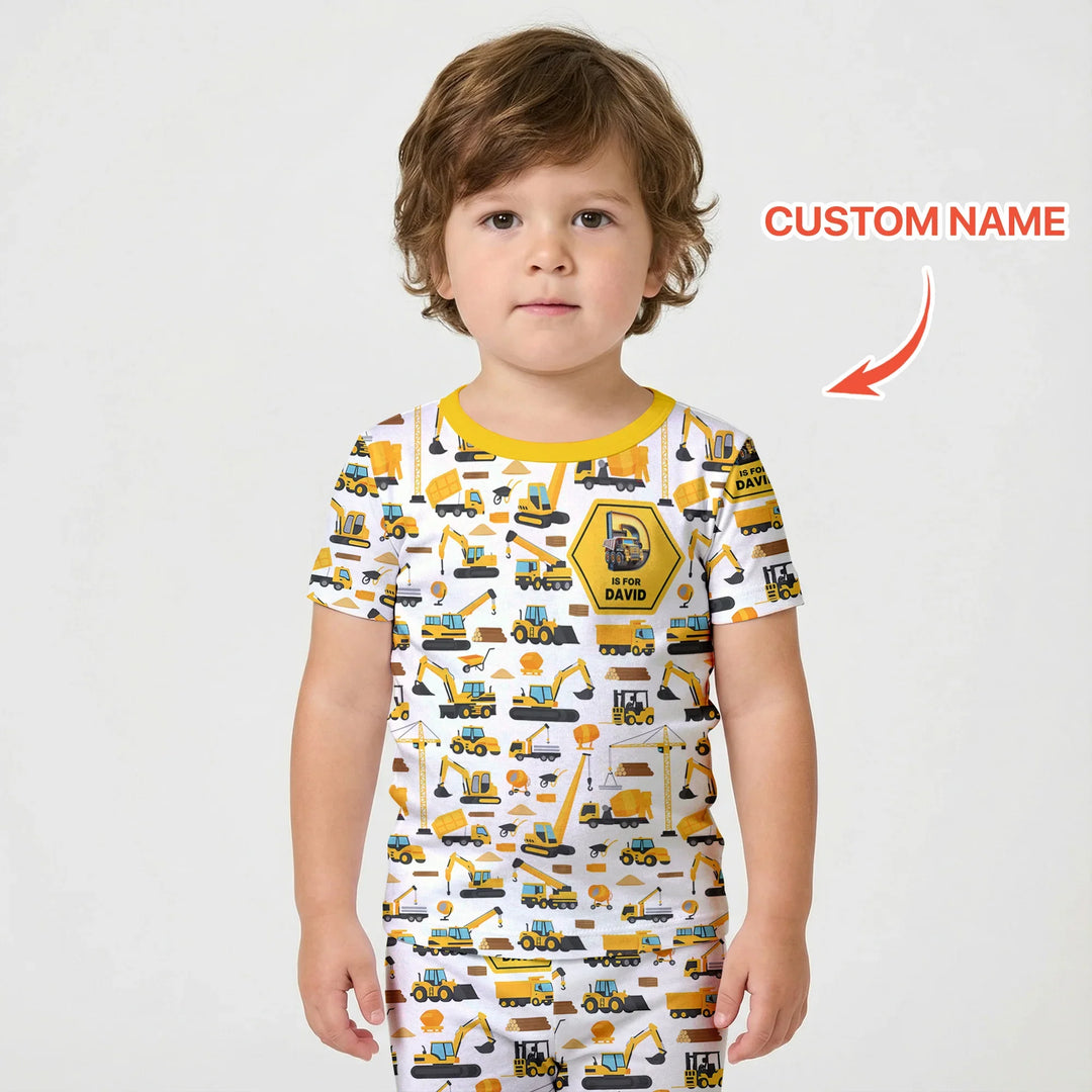 Custom Name Construction Initials Bamboo Two Piece Short Sleeve Shorts Pajama Set