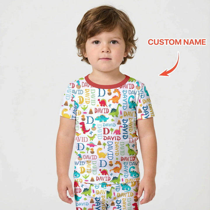 Personalized Fantasy Dinosaur Word Bamboo Two Piece Short Sleeve Shorts Pajama Set