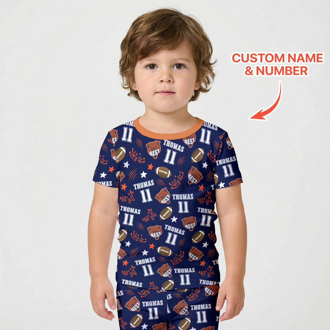 Custom Name Football Good Better Best Bamboo Two Piece Short Sleeve Shorts Pajama Set