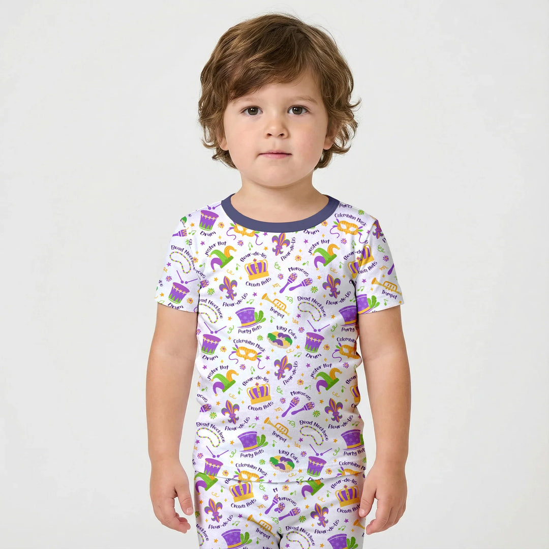 Mardi Gras Family Matching Bamboo Two Piece Short Sleeve Shorts Pajama Set