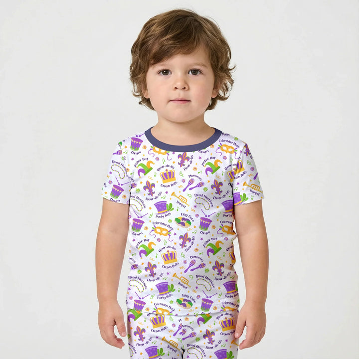 Mardi Gras Family Matching Bamboo Two Piece Short Sleeve Shorts Pajama Set