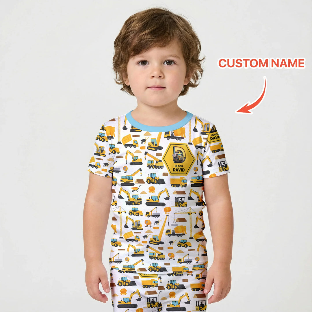 Custom Name Construction Initials Bamboo Two Piece Short Sleeve Shorts Pajama Set