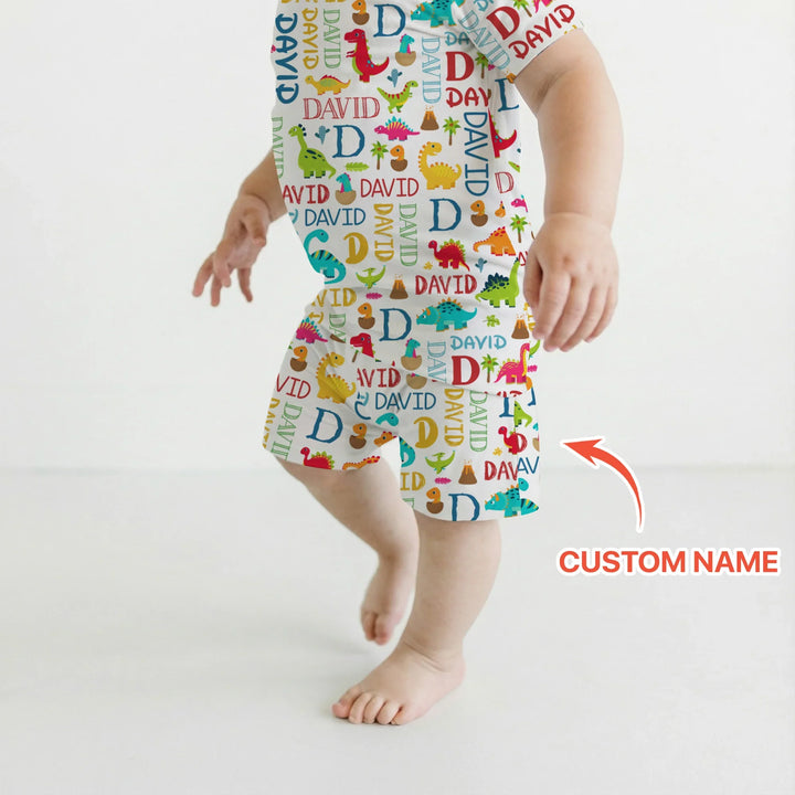 Personalized Fantasy Dinosaur Word Bamboo Two Piece Short Sleeve Shorts Pajama Set