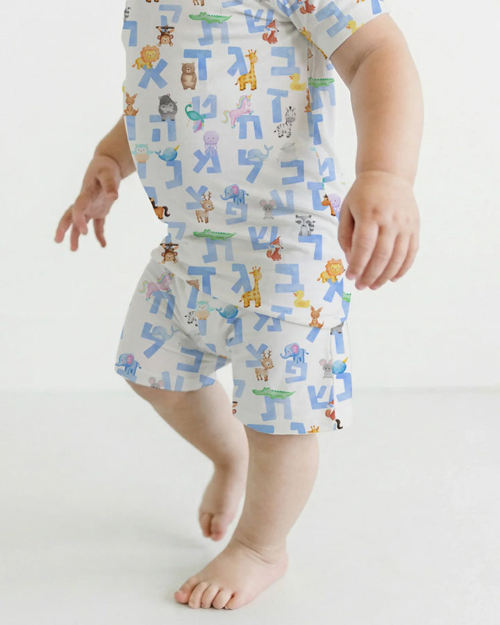 Hebrew Animal Alphabet Bamboo Two Piece Short Sleeve Shorts Pajama Set