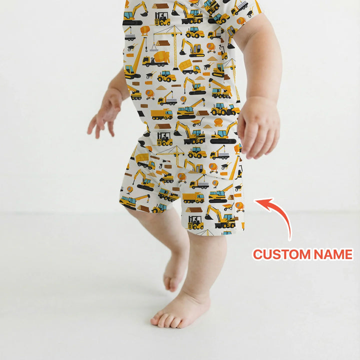 Custom Name Construction Initials Bamboo Two Piece Short Sleeve Shorts Pajama Set