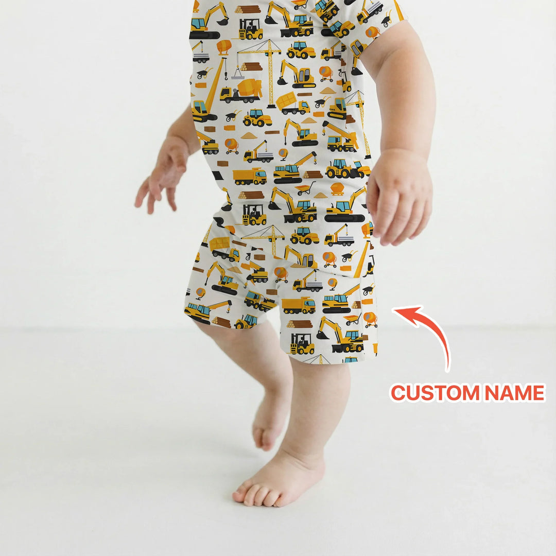 Custom Name Construction Initials Bamboo Two Piece Short Sleeve Shorts Pajama Set