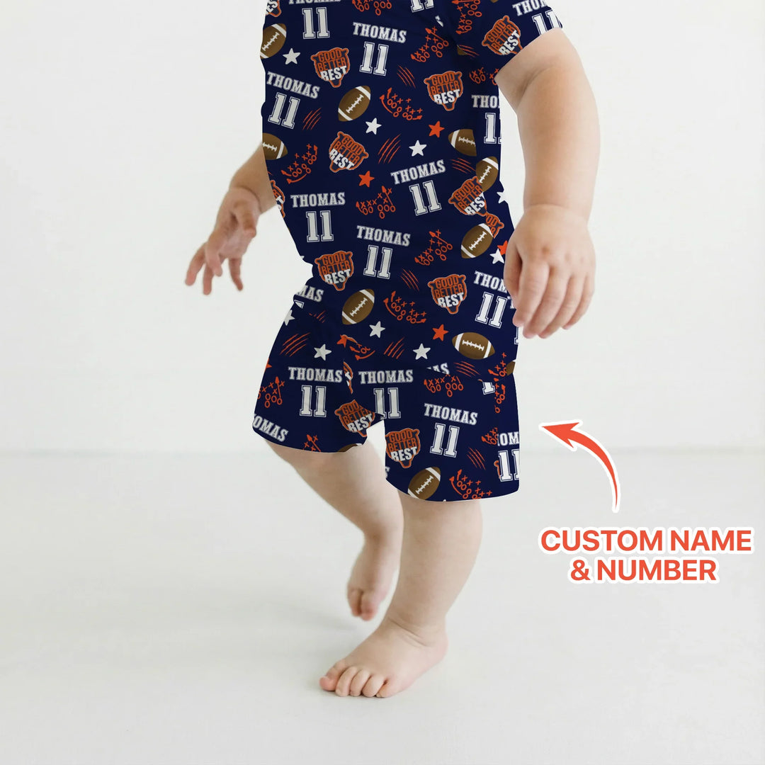 Custom Name Football Good Better Best Bamboo Two Piece Short Sleeve Shorts Pajama Set