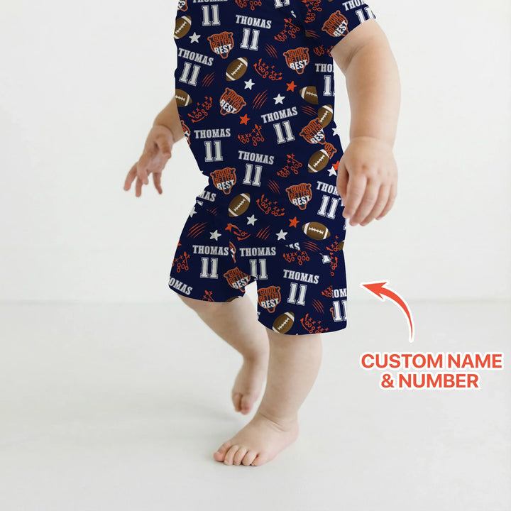 Custom Name Football Good Better Best Bamboo Two Piece Short Sleeve Shorts Pajama Set