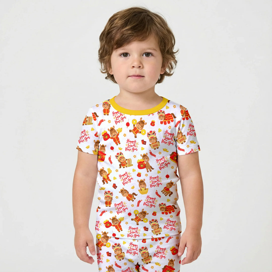 Year of the Horse Bamboo Two Piece Short Sleeve Shorts Pajama Set