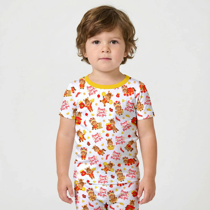 Year of the Horse Bamboo Two Piece Short Sleeve Shorts Pajama Set