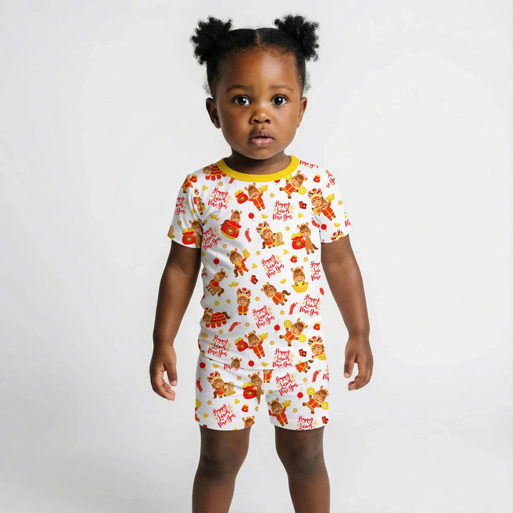 Year of the Horse Bamboo Two Piece Short Sleeve Shorts Pajama Set