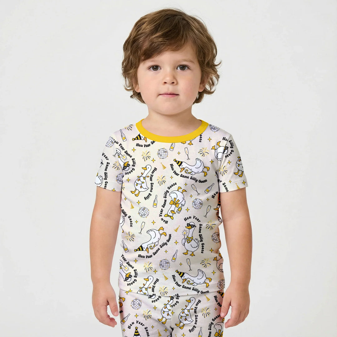 New Year Silly Goose Bamboo Two Piece Short Sleeve Shorts Pajama Set