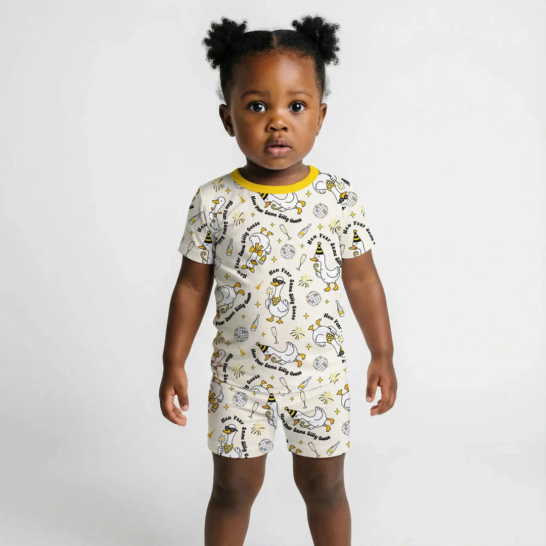 New Year Silly Goose Bamboo Two Piece Short Sleeve Shorts Pajama Set