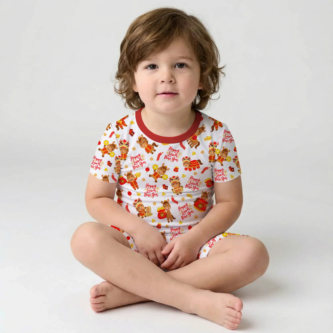 Year of the Horse Bamboo Two Piece Short Sleeve Shorts Pajama Set