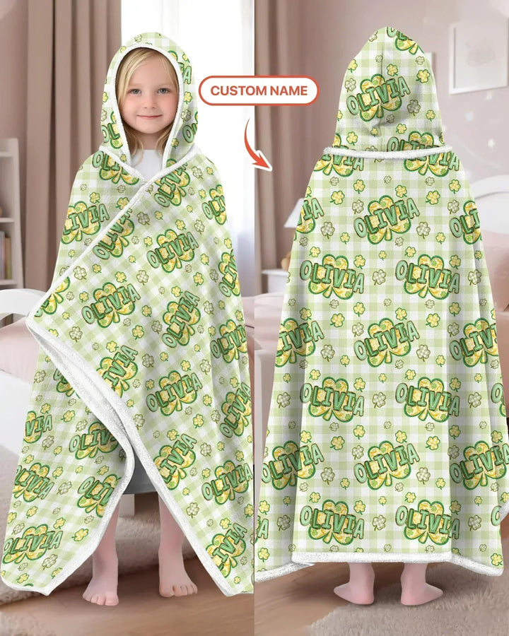 Lucky Shamrock Custom Name Bamboo Wearable Hooded Blanket