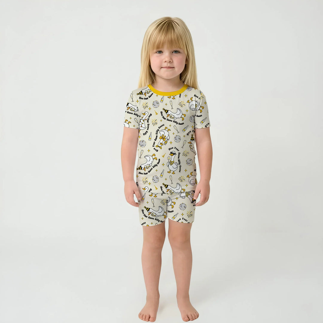 New Year Silly Goose Bamboo Two Piece Short Sleeve Shorts Pajama Set
