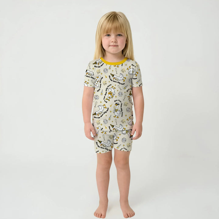 New Year Silly Goose Bamboo Two Piece Short Sleeve Shorts Pajama Set