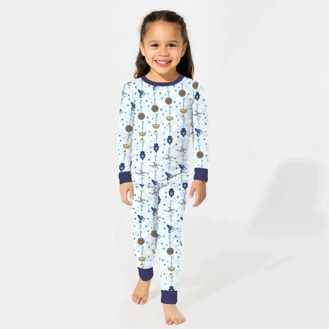 Hanukkah Festival Matching Family Bamboo Two Piece Long Sleeve Pajama Set