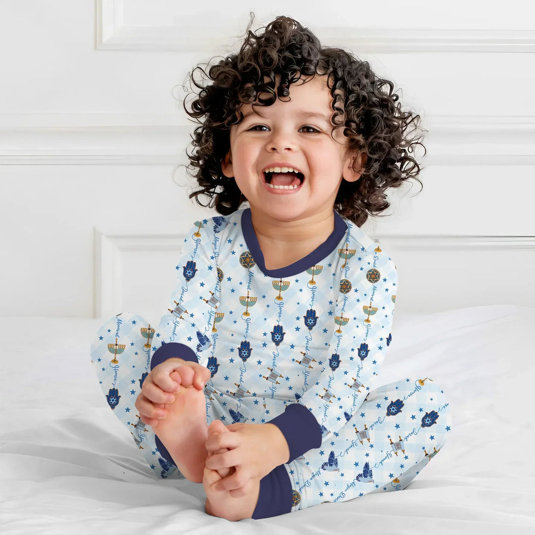 Hanukkah Festival Matching Family Bamboo Two Piece Long Sleeve Pajama Set