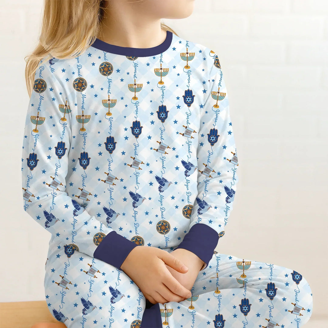 Hanukkah Festival Matching Family Bamboo Two Piece Long Sleeve Pajama Set