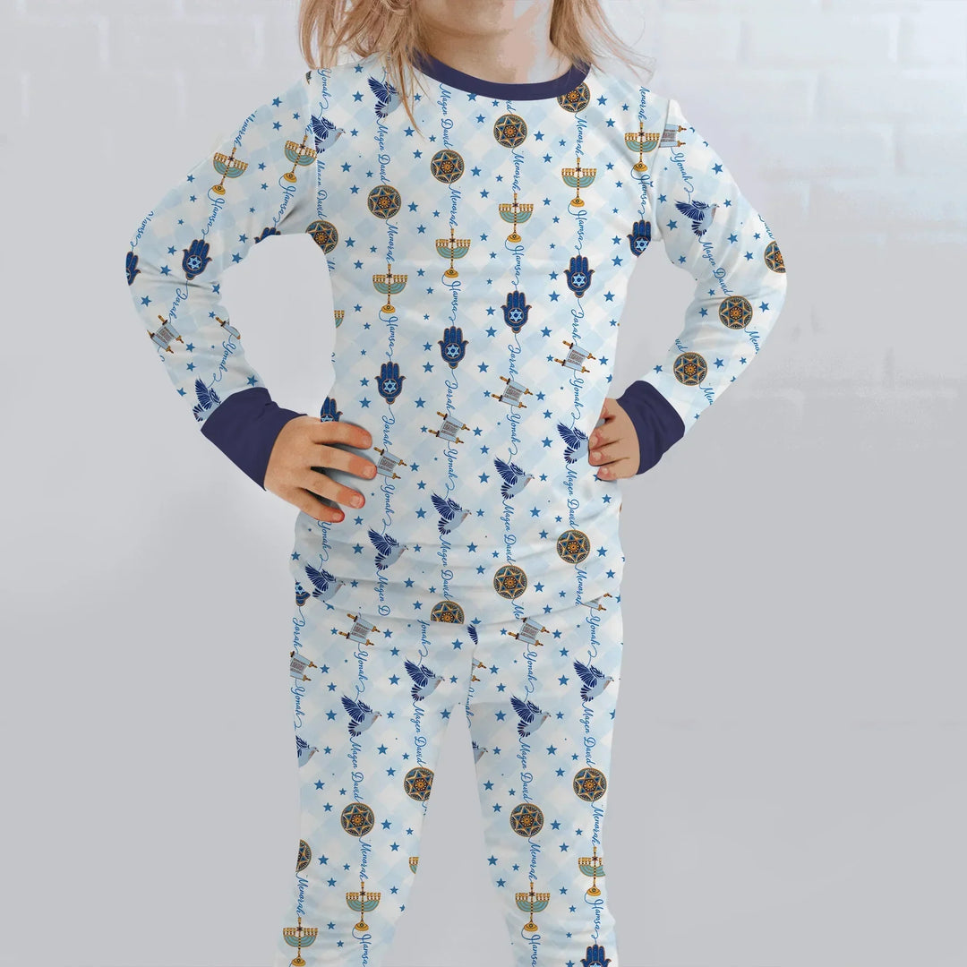 Hanukkah Festival Matching Family Bamboo Two Piece Long Sleeve Pajama Set