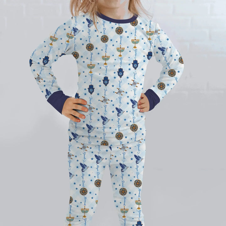 Hanukkah Festival Matching Family Bamboo Two Piece Long Sleeve Pajama Set
