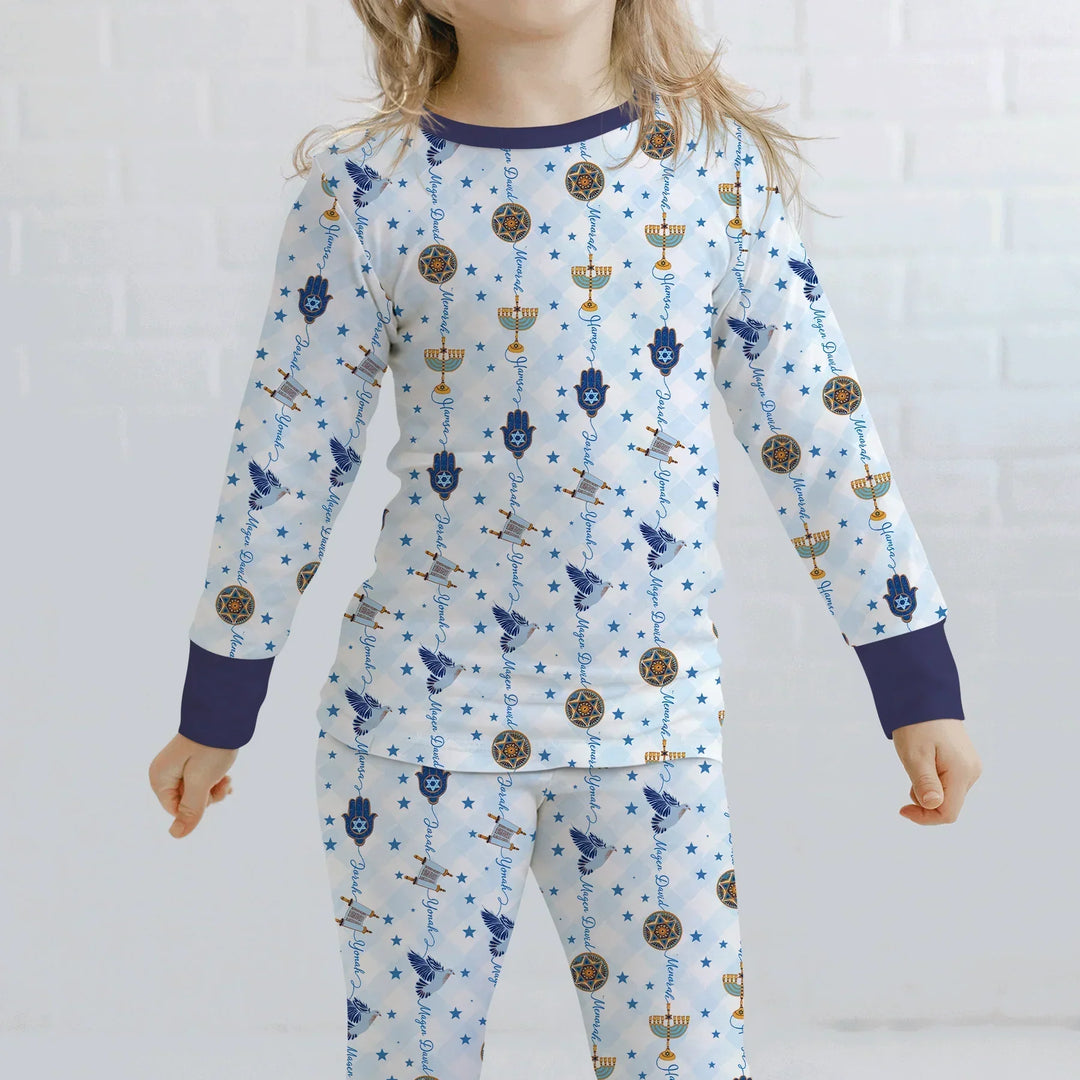 Hanukkah Festival Matching Family Bamboo Two Piece Long Sleeve Pajama Set