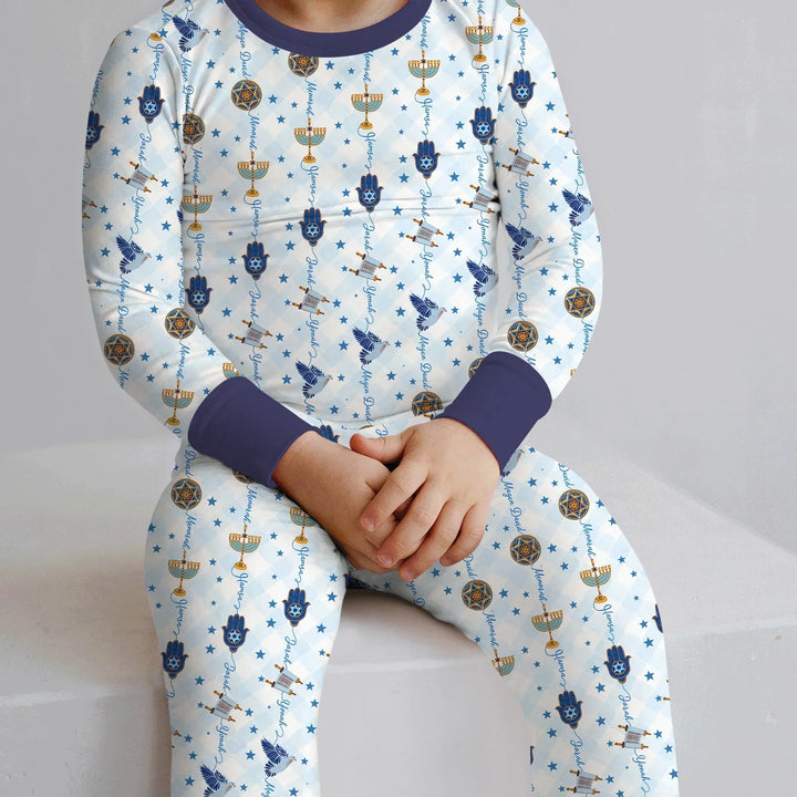 Hanukkah Festival Matching Family Bamboo Two Piece Long Sleeve Pajama Set