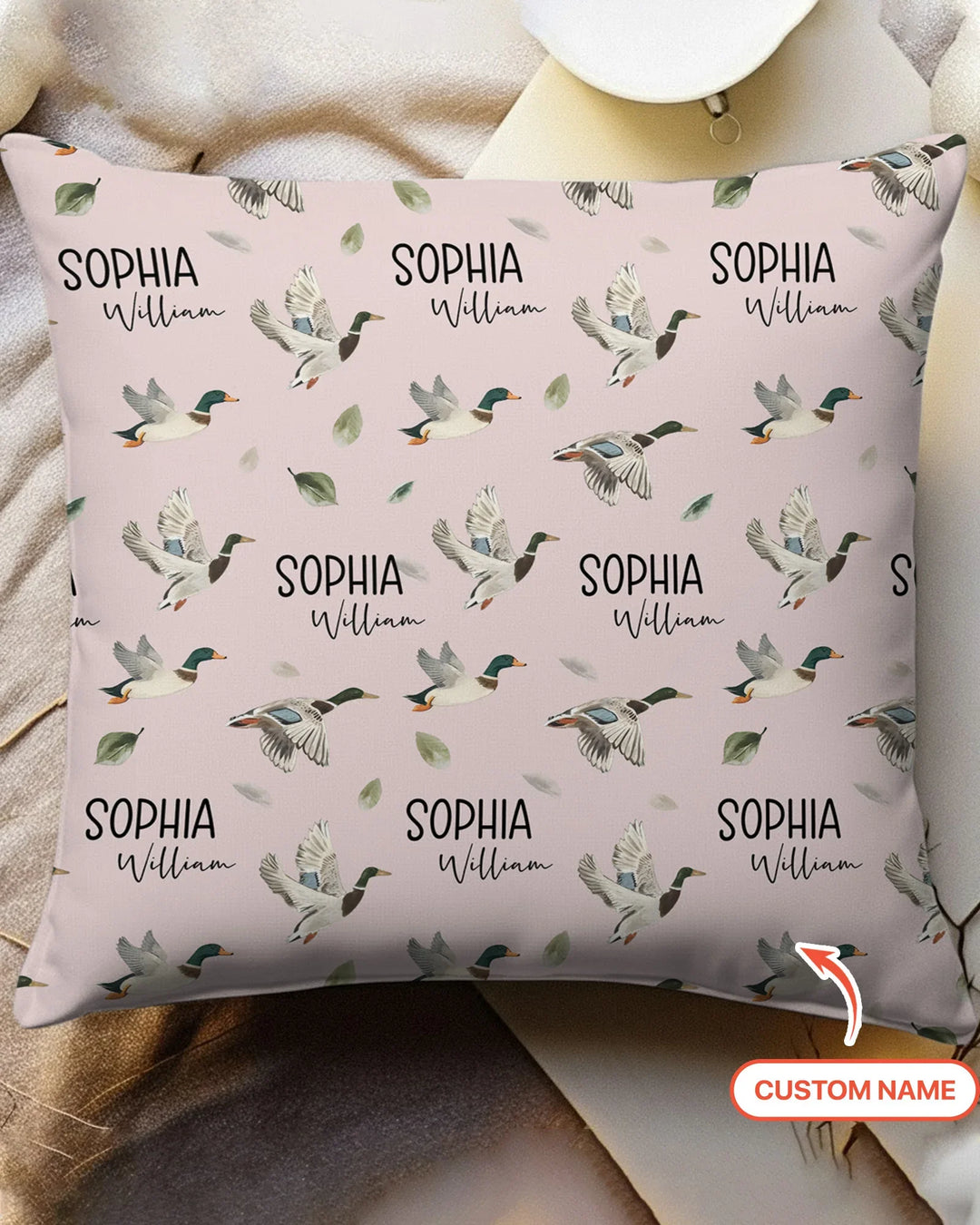 Custom Name Mallard Duck Bamboo Pillow Case