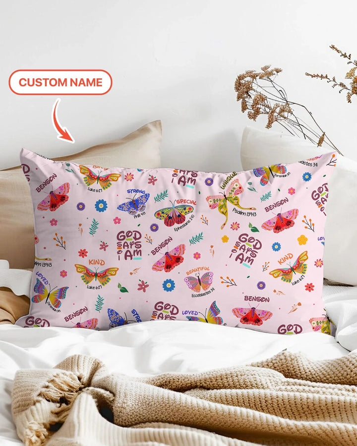 Custom Name God says I am Butterfly Bamboo Pillow Case